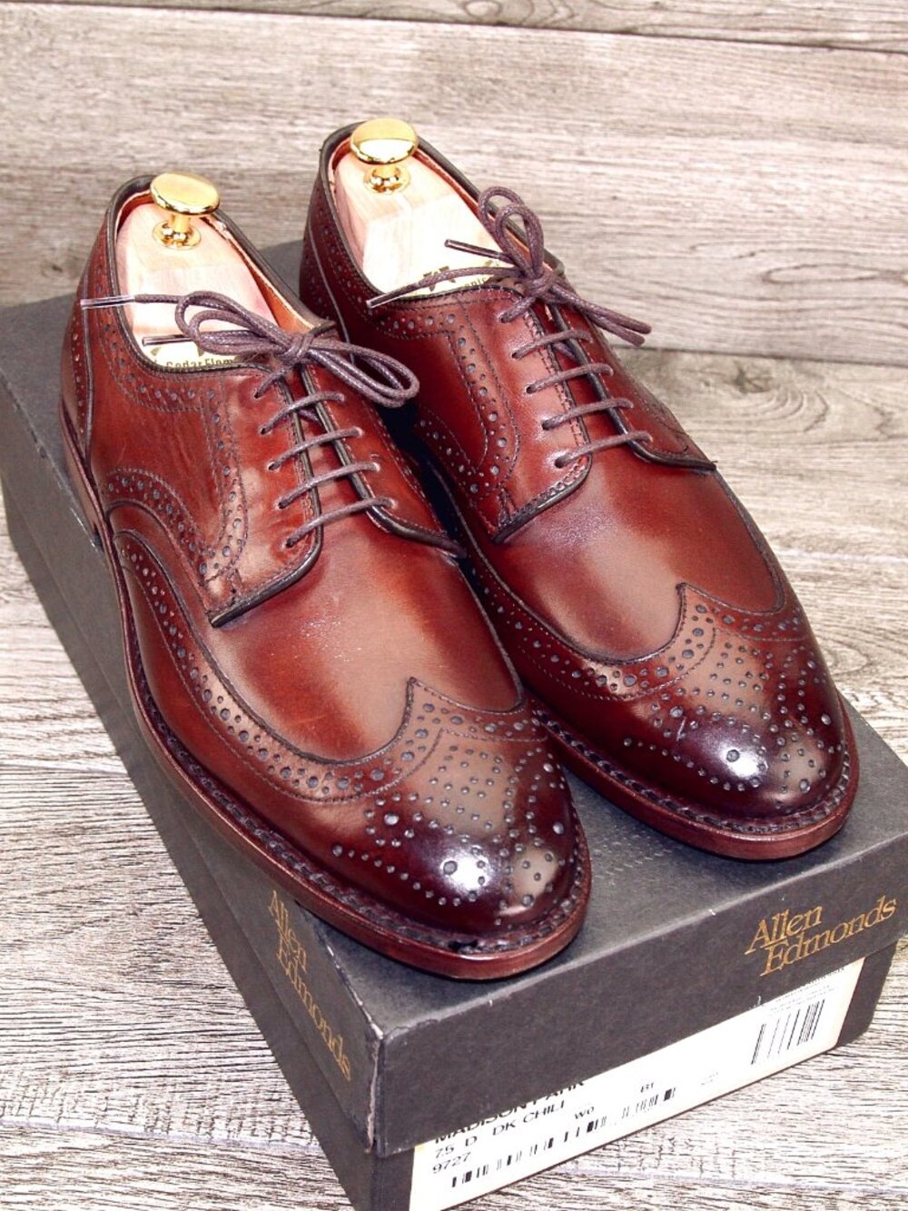 * NIB * $395 Allen Edmonds MADISON PARK 7.5 D Dark Chili * add $15 new Trees